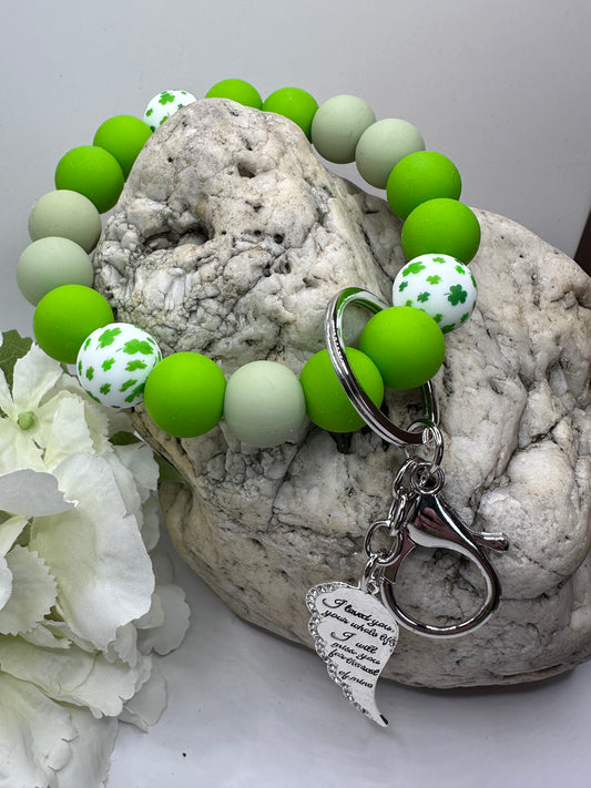 Angel Balls  Schlüsselanhänger Engelsflügel Grün/Weiß mit Anhänger Silber Handmade