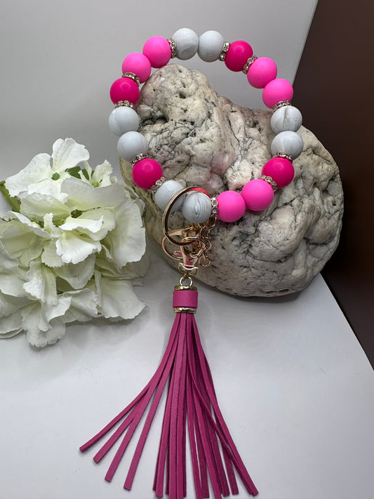 Angel Balls  Schlüsselanhänger Pink/Grau mit Strass Handmade